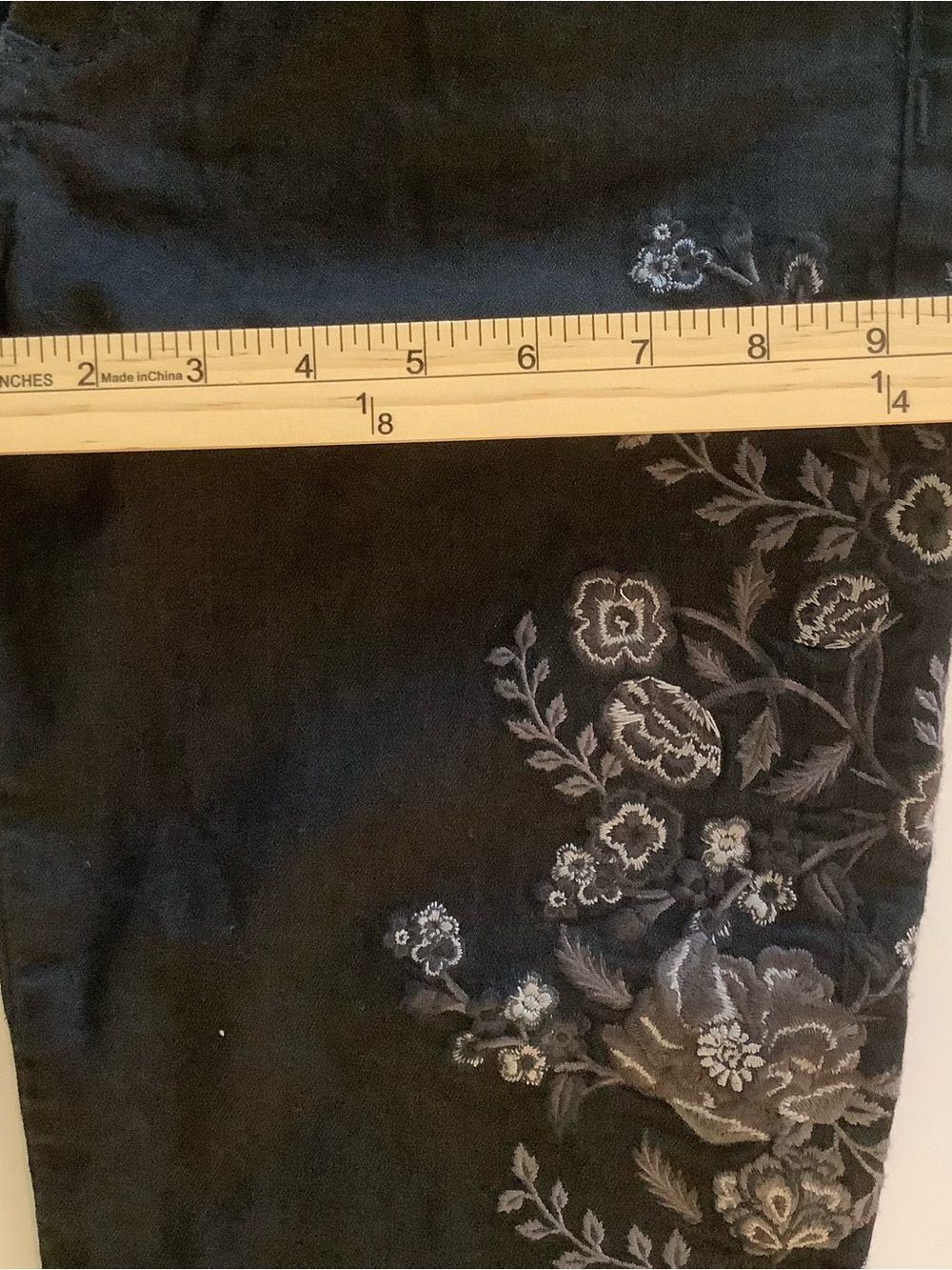 Miss Me Black Skinny Jeans with Gray Floral Accents - Picture 6 of 9